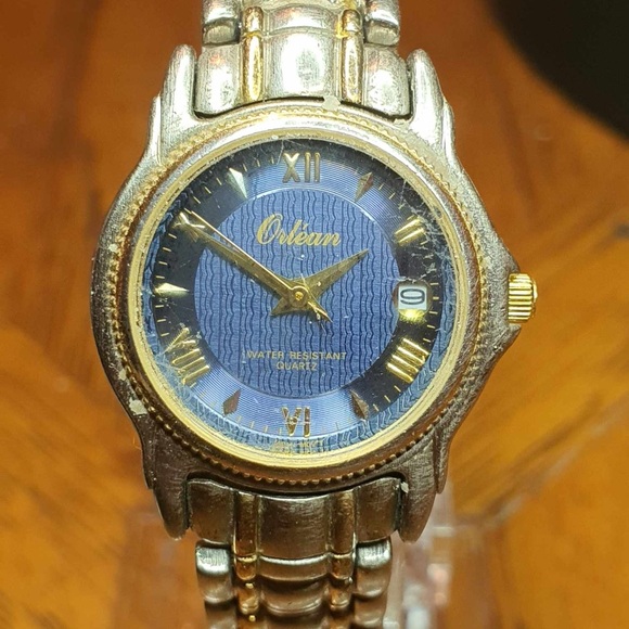 🦋10/$20🦋 Orlean Silver/Goldtone/Blue Stainless Steel Women's Watch w/Date - Picture 1 of 4